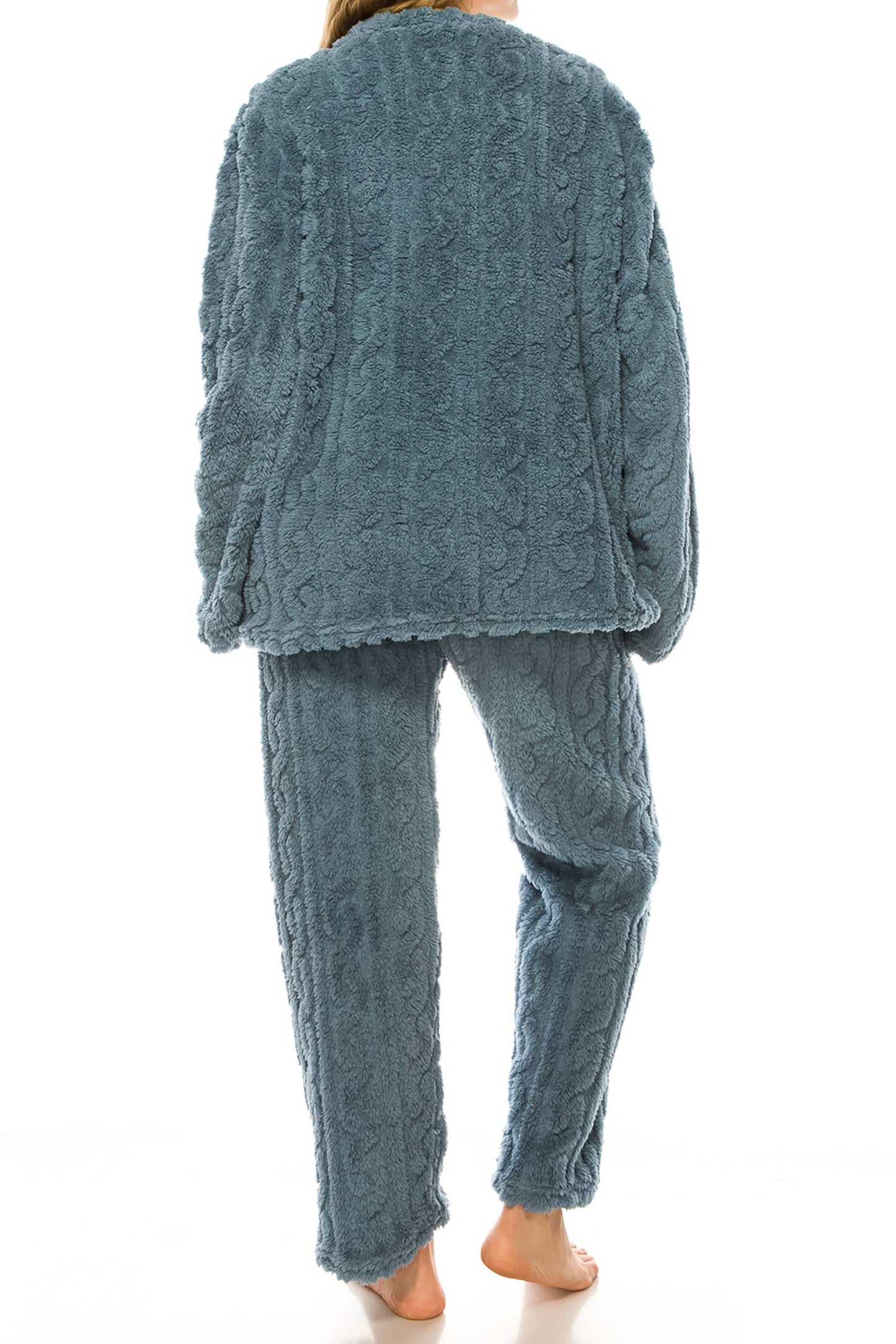 Grey/Blue Sherpa Fleece Lounge Pajama Set