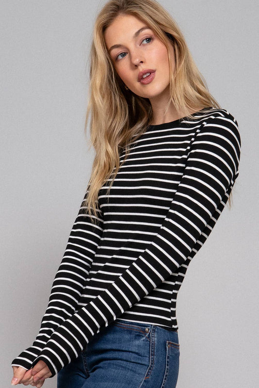 Black & White Long Sleeve Striped Knit Top