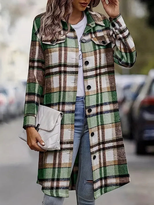 Green Plaid Long Shacket