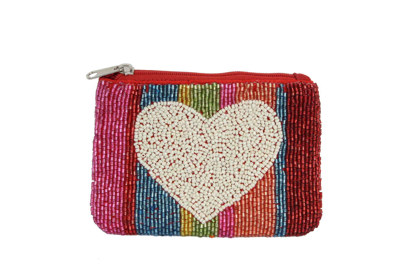 Fully Beaded Rainbow Heart Coin Purse