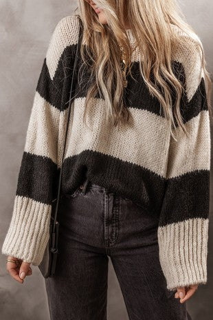 Colorblock Loose Fit Pullover Sweater