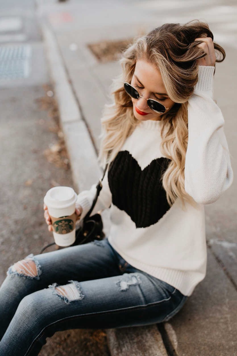 Ivory with Black Heart Sweater