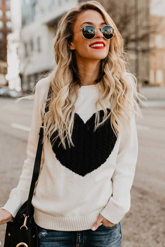 Ivory with Black Heart Sweater