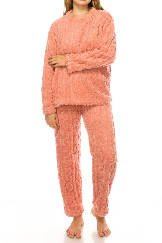 Pink Fuzzy Sherpa Fleece Pajama Set