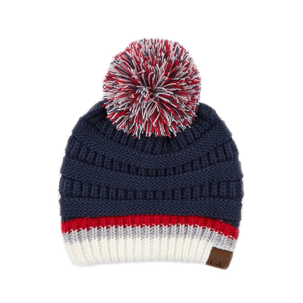 Red White + Navy Colorblock Beanie