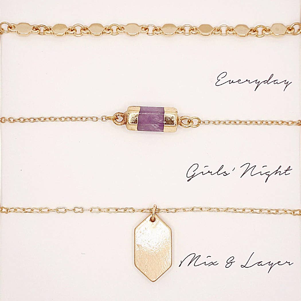 Purple and Gold Layering Necklaces - 3 Pc Set