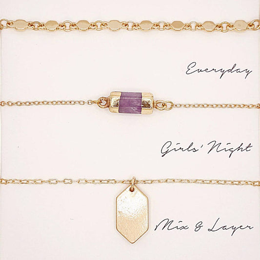 Purple and Gold Layering Necklaces - 3 Pc Set