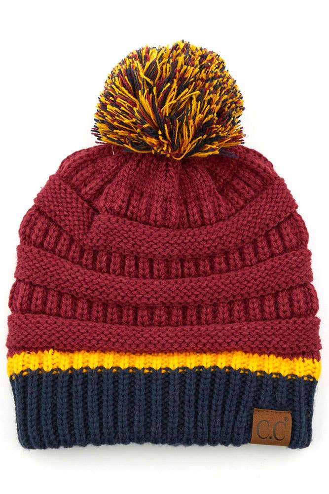 Wine Gold & Navy Ribbed Beanie