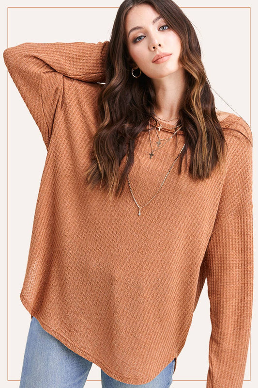 Ginger Brushed Waffle Long Sleeve Top