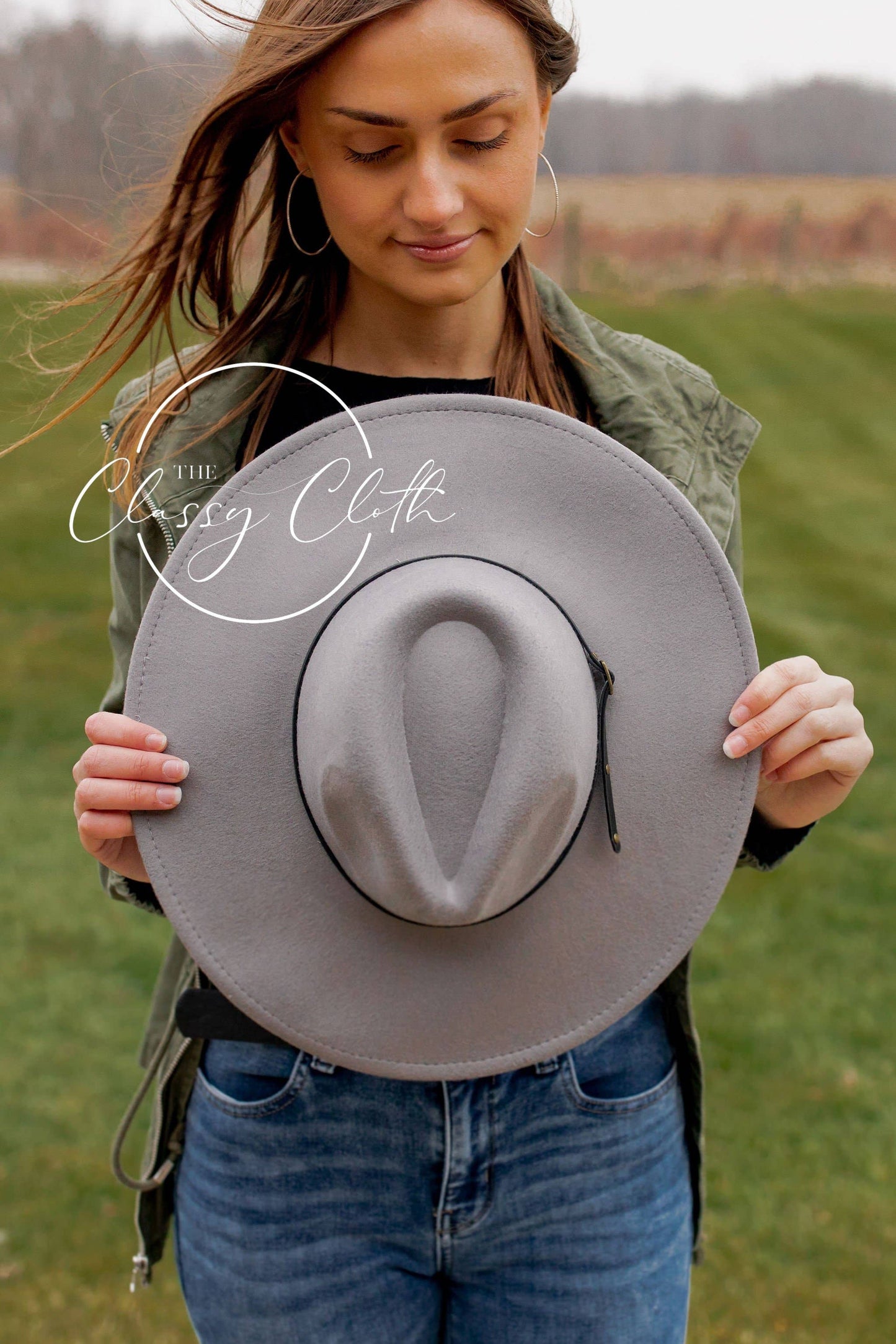 Wide Brim Hat w/ Belt - Grey