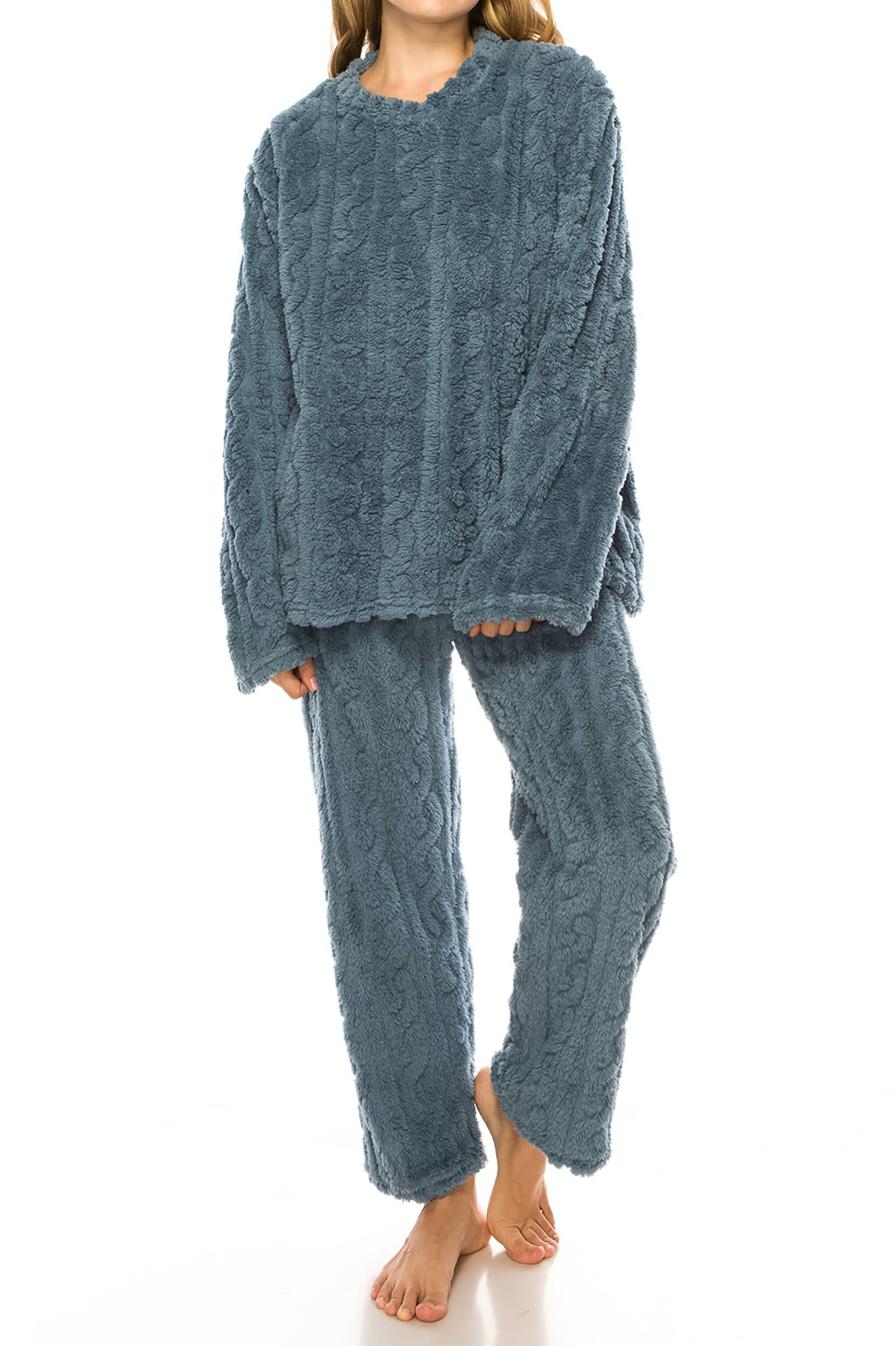 Grey/Blue Sherpa Fleece Lounge Pajama Set