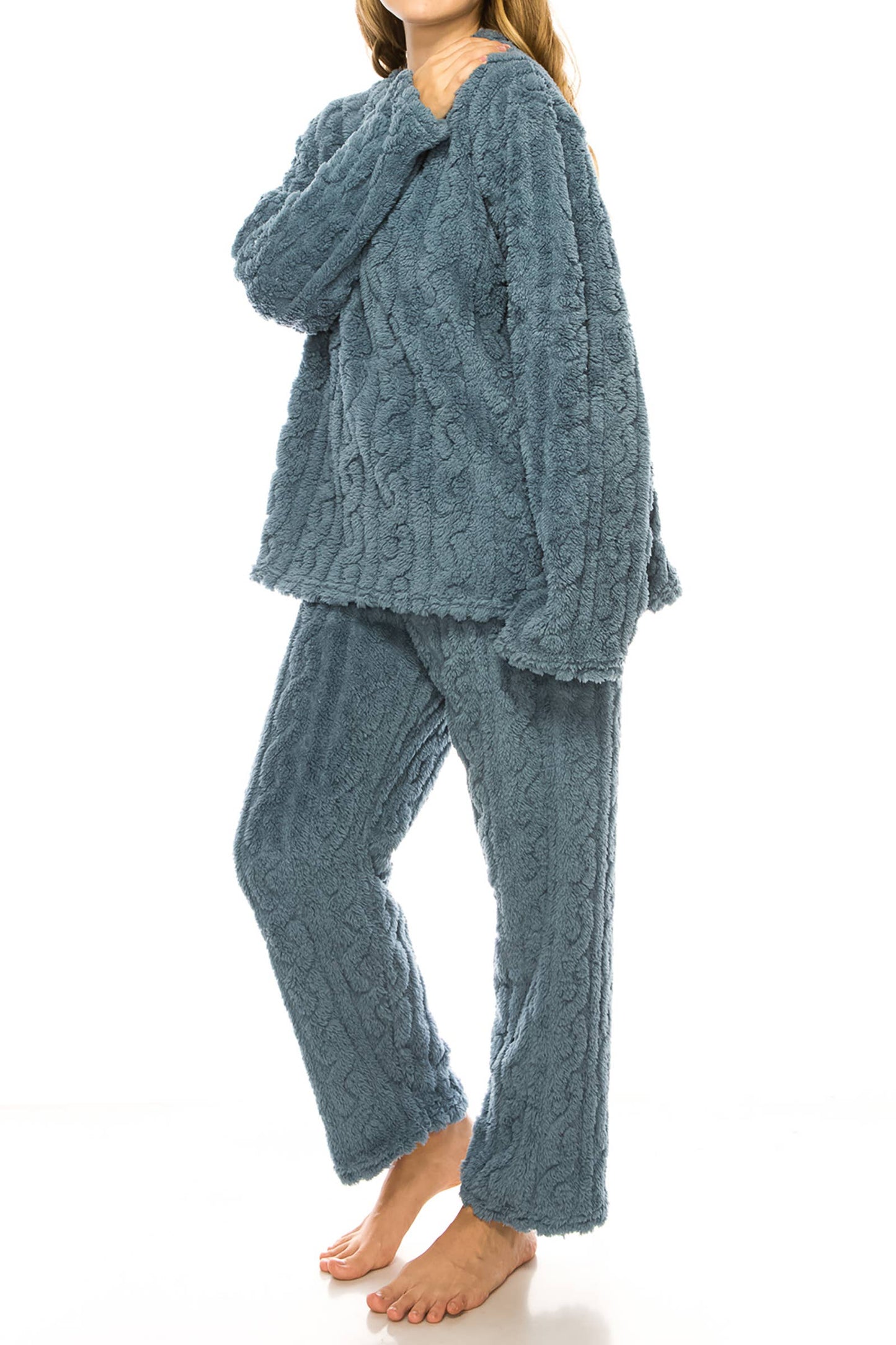 Grey/Blue Sherpa Fleece Lounge Pajama Set