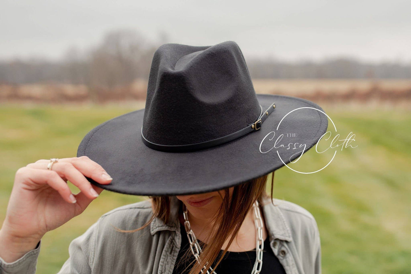 Wide Brim Hat w/ Belt - Black