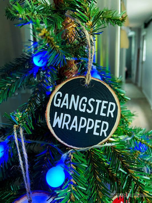 Gangster Wrapper Wood Slice Christmas Ornament