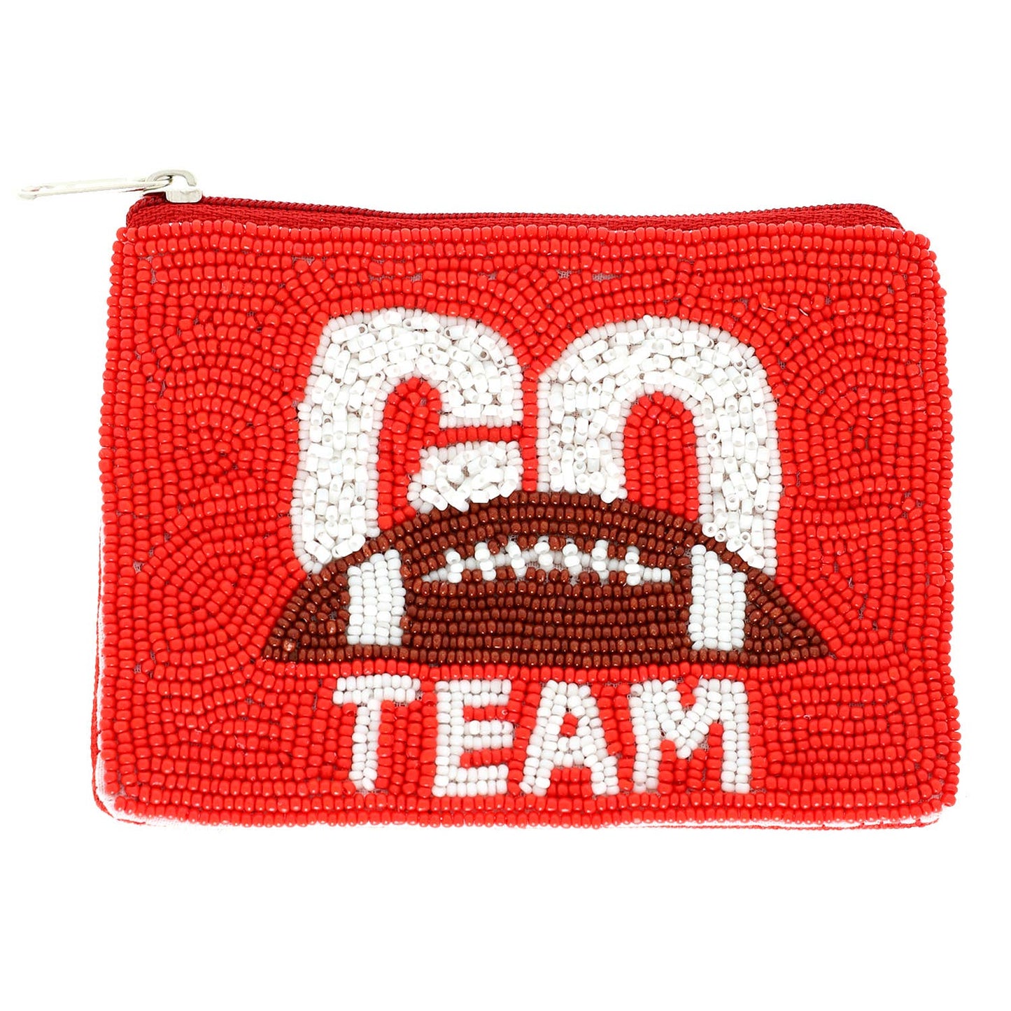 Red/White Go Team Seed Beaded Coin Bag