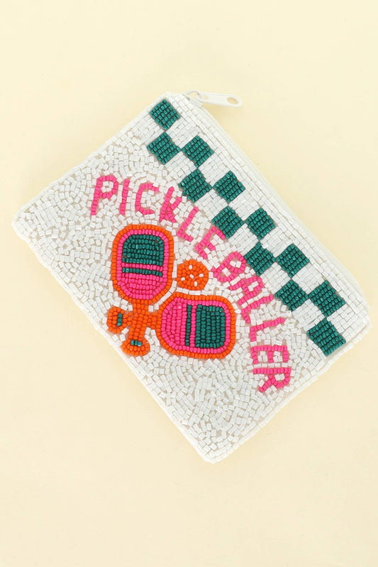 Pickle Baller Checkered Beaded Zipper Coin Bag