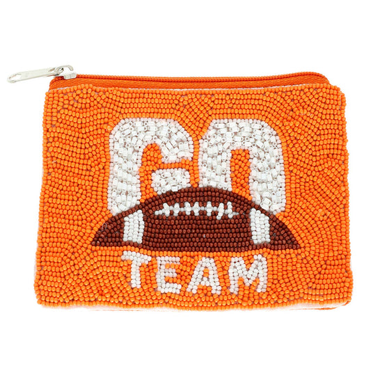 Orange Go Team Seed Beaded Coin Bag