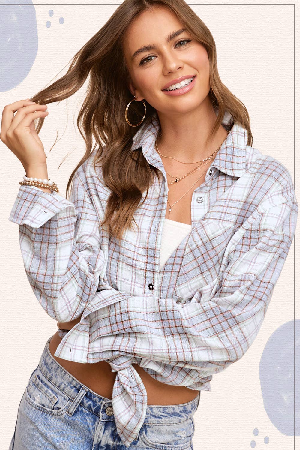 Ice Blue + Pink Plaid Button Down Flannel