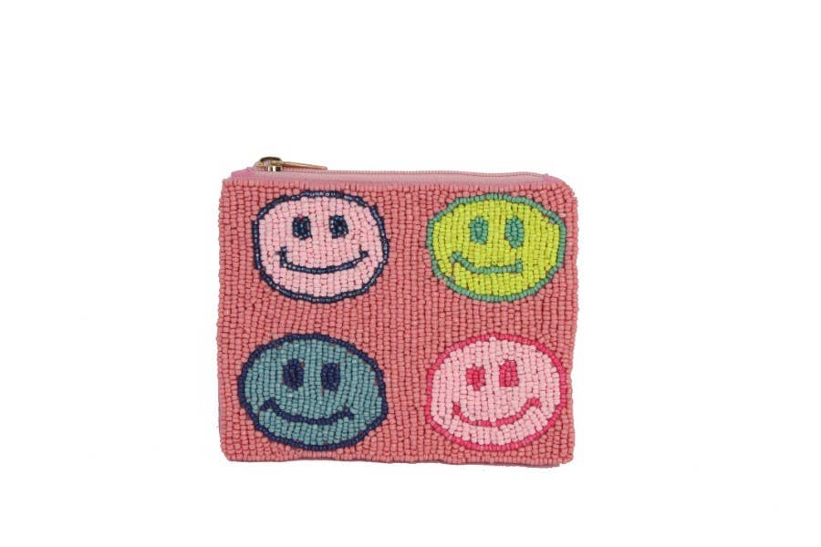 Fully Beaded Happy Face Coin Purse