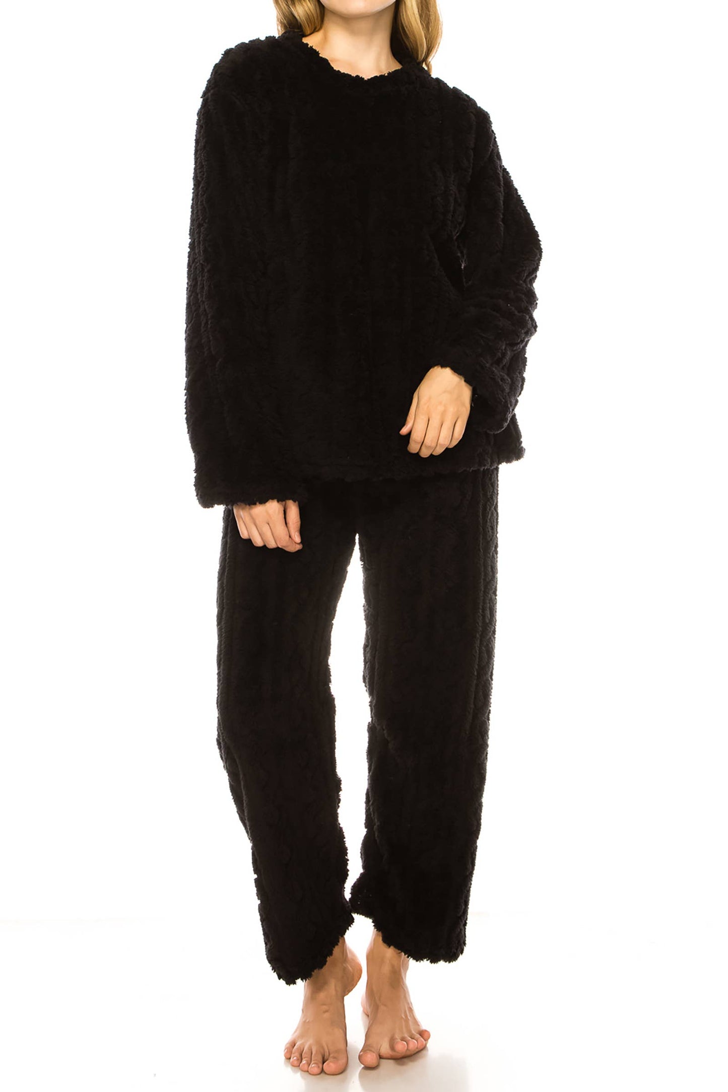 Black Fuzzy Sherpa Fleece Pajama Set