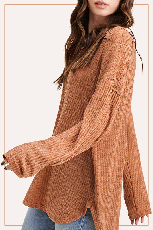 Ginger Brushed Waffle Long Sleeve Top