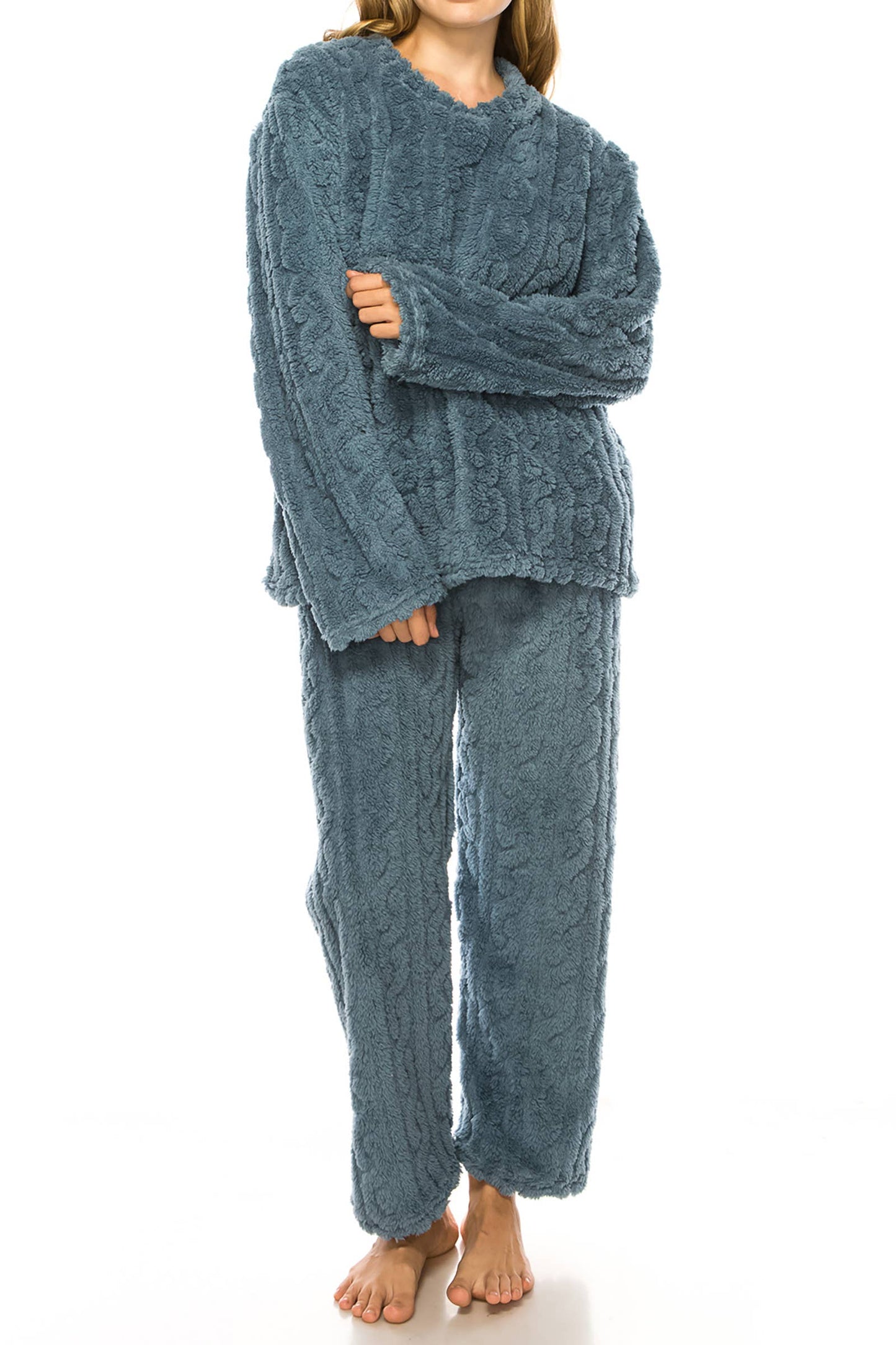 Grey/Blue Sherpa Fleece Lounge Pajama Set