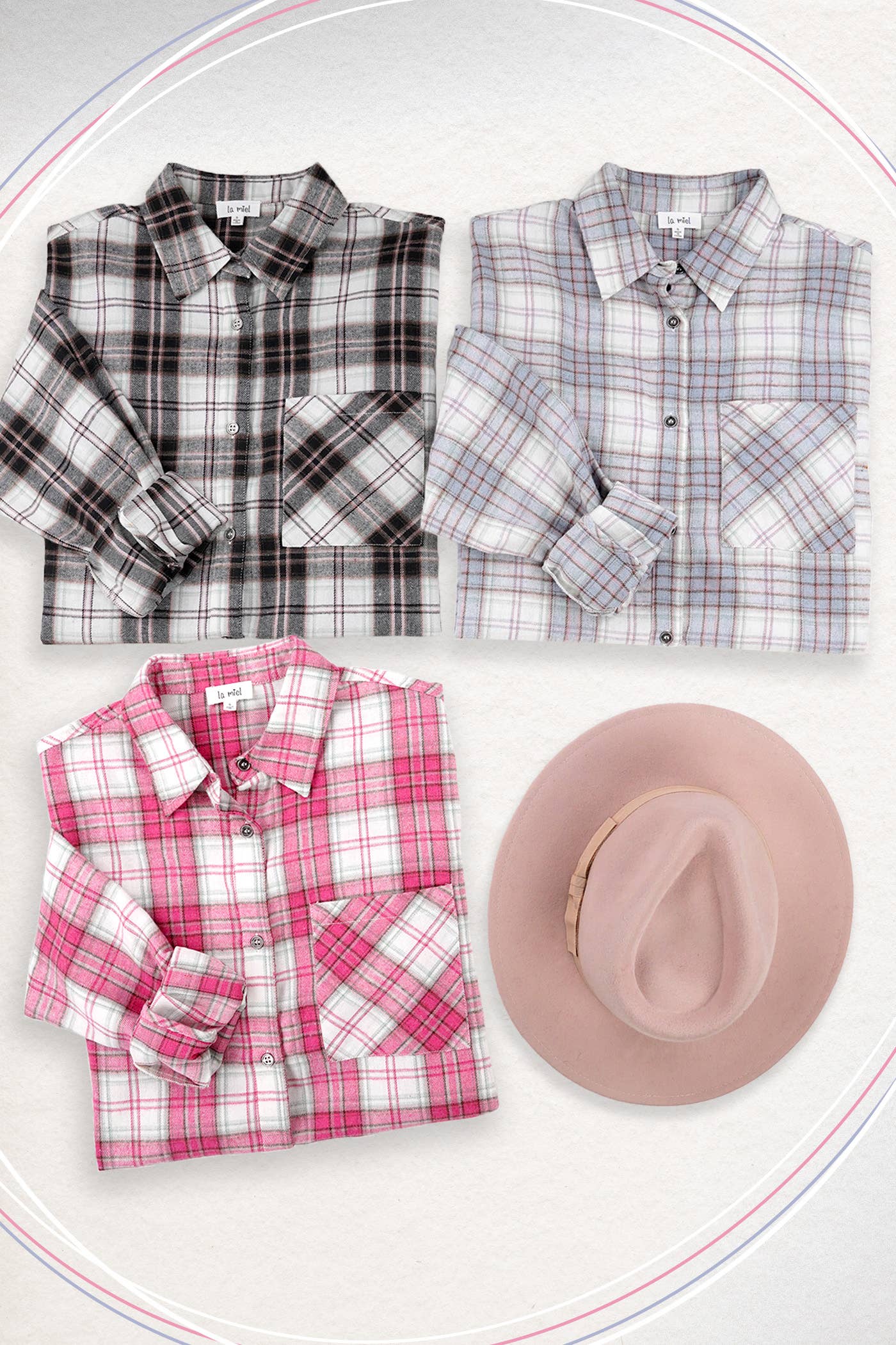 Ice Blue + Pink Plaid Button Down Flannel