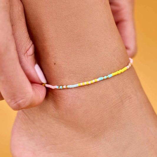 Sunset Beach Seed Bead Gold Anklet