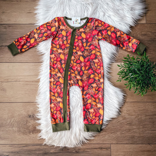 Forest Leaves Zipper Romper