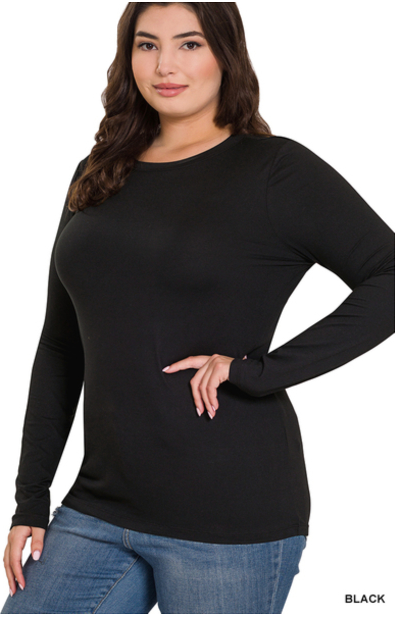 BLACK BRUSHED MICROFIBER LONG SLEEVE TEE