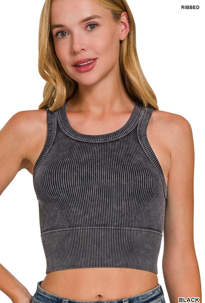 Black Stone washed ribbed seamless top