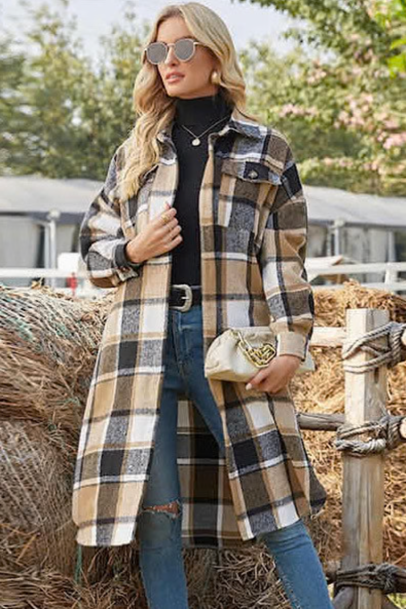 Brown Plaid Long Shacket