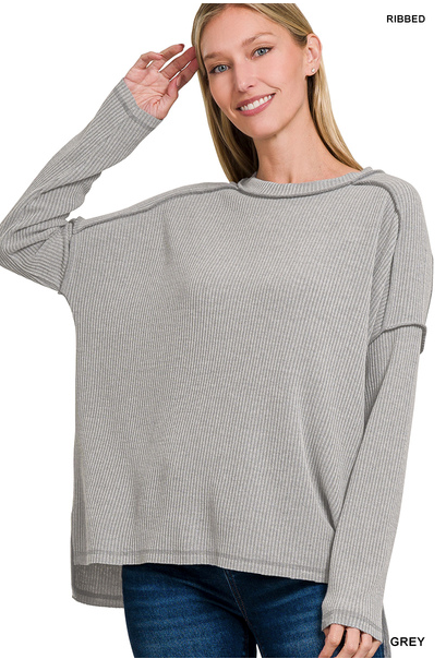 GREY DROP SHOULDER ROUND NECK SWEATER