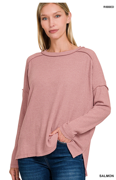 SALMON DROP SHOULDER ROUND NECK SWEATER