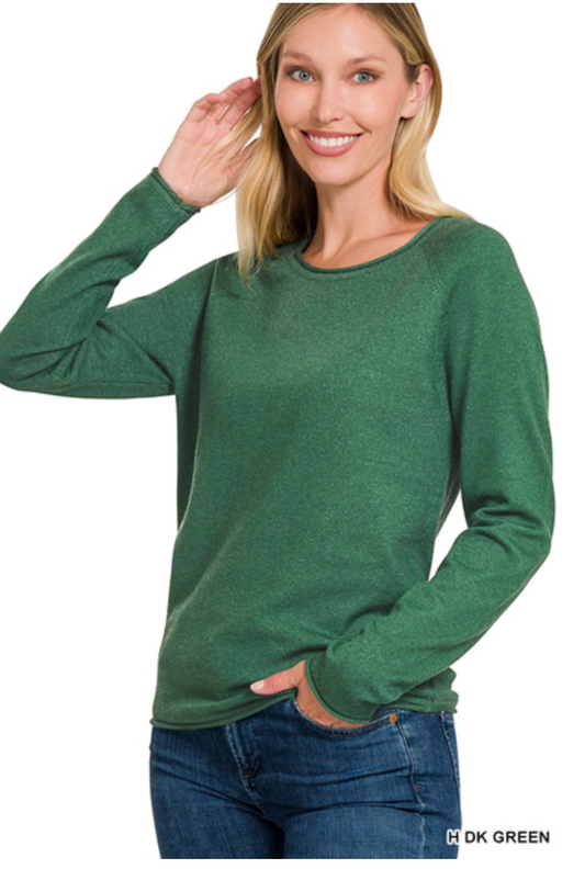 HEATHER GREEN ROUND NECK SWEATER