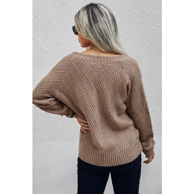 Camel V-Neck Cross Sweater