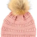 Solid Ribbed Knit Beanie With Pom