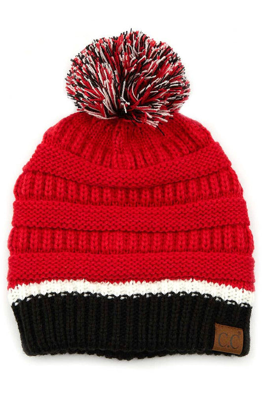 Red White & Black Ribbed Beanie