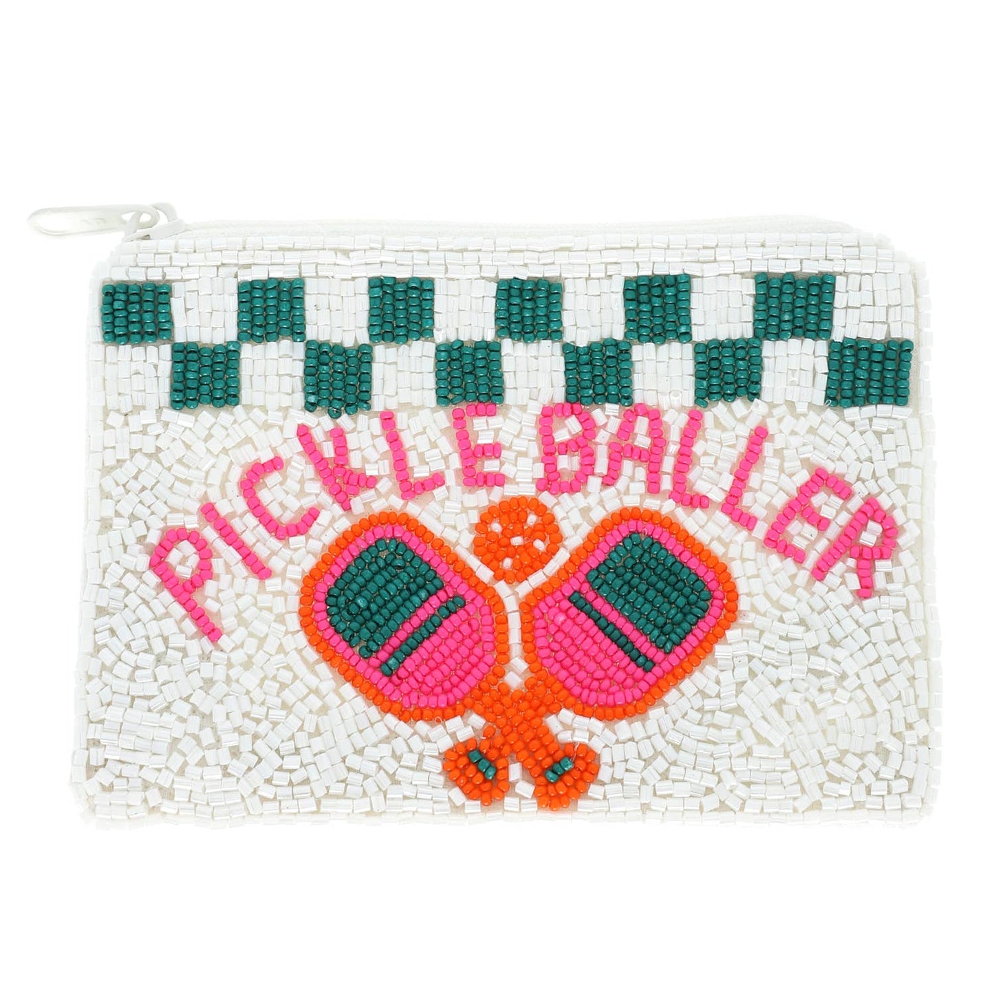 Pickle Baller Checkered Beaded Zipper Coin Bag