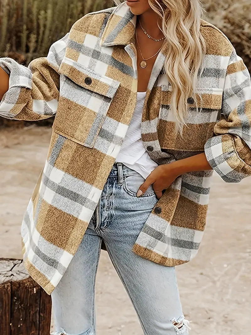 Mustard & Grey Plaid Button Down Shacket