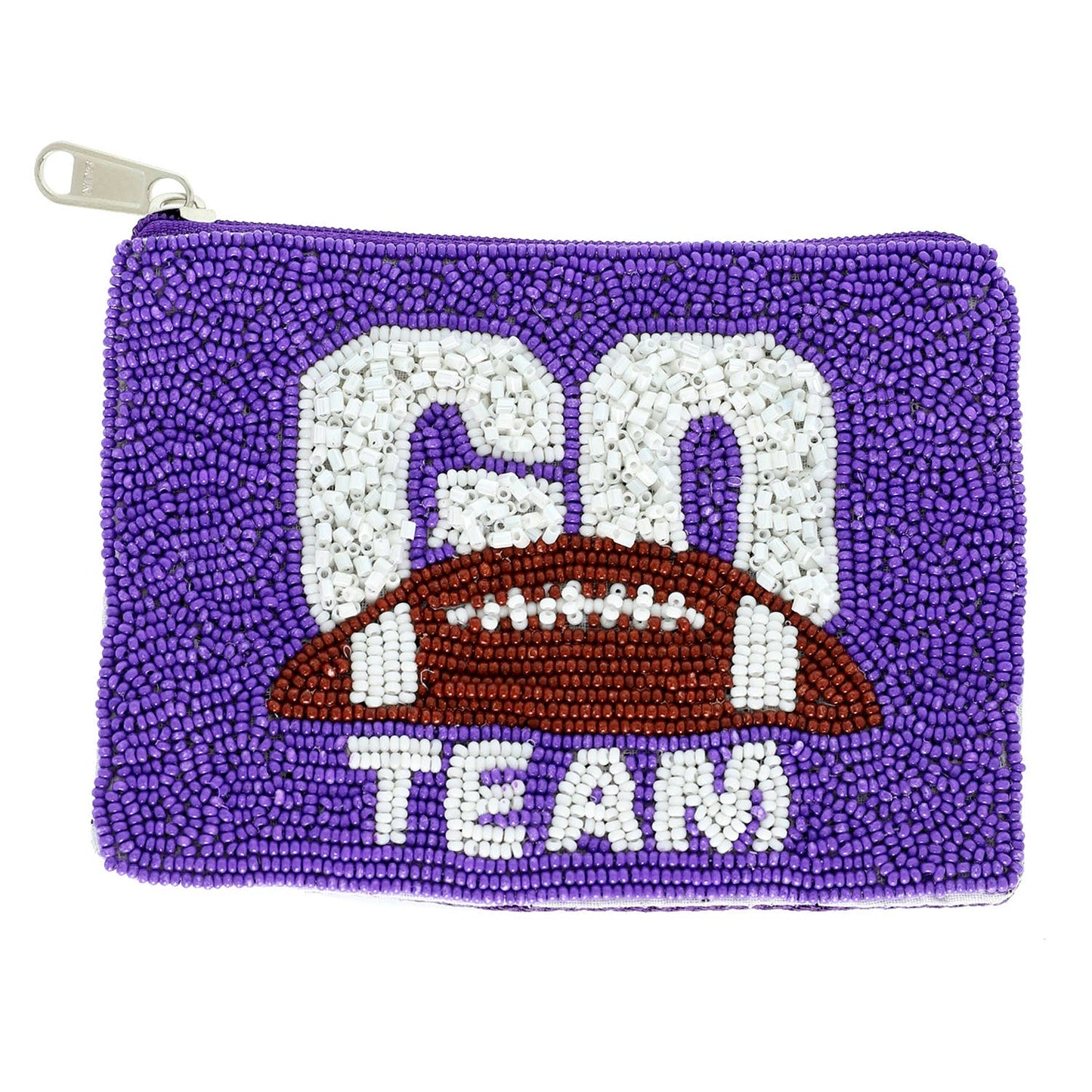 Purple Go Team Seed Beaded Coin Bag