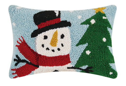 Snowman With Christmas Tree Hook Pillow