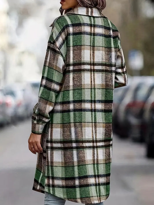 Green Plaid Long Shacket