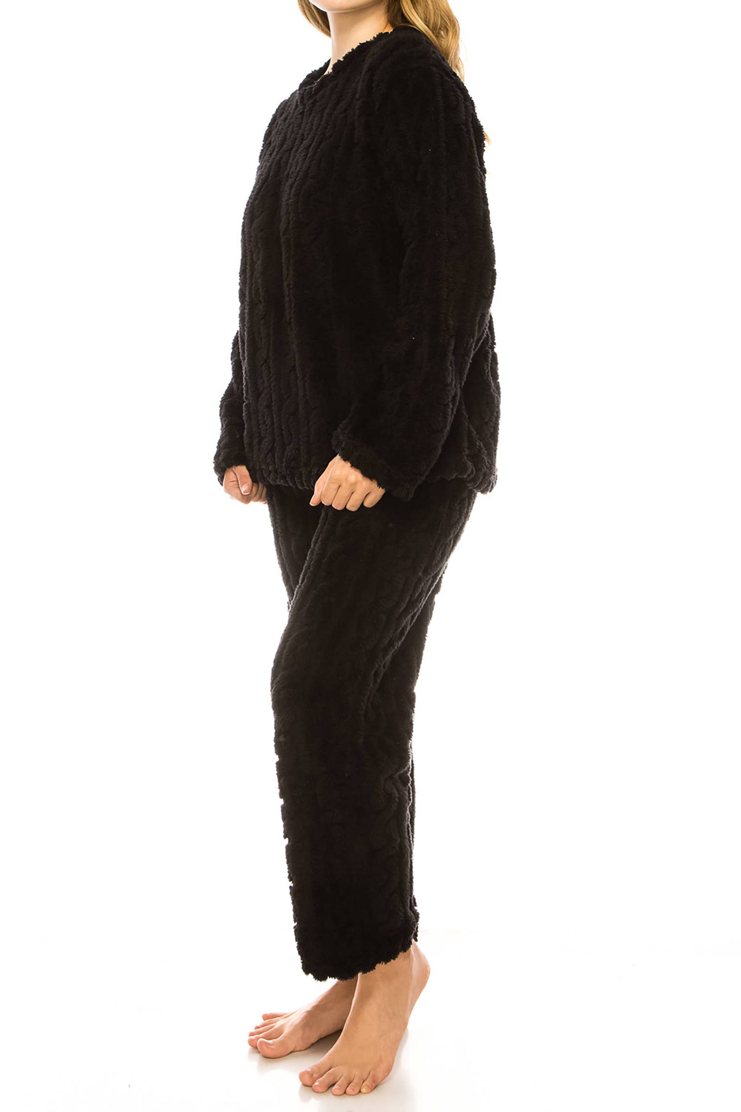 Black Fuzzy Sherpa Fleece Pajama Set