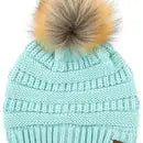 Solid Ribbed Knit Beanie With Pom