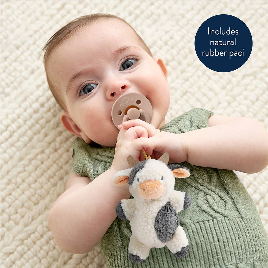 Cow Bitzy Pal Natural Rubber Pacifier & Stuffed Animal