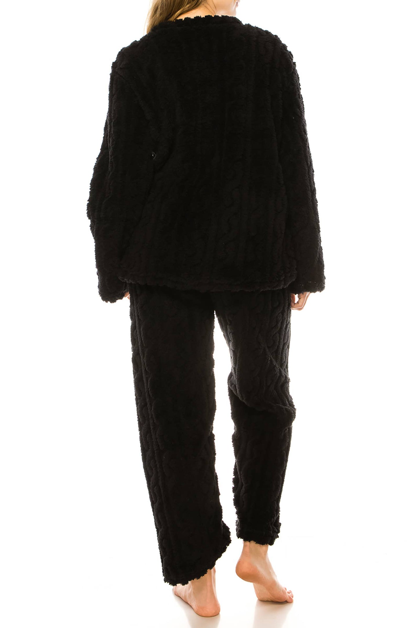 Black Fuzzy Sherpa Fleece Pajama Set